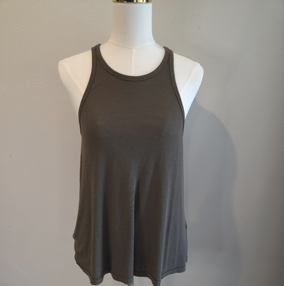 Free People Ribbed Racerback Army Green Tank Top for Women